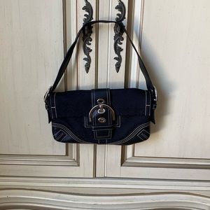 Y2K COACH Shoulder Bag Hobo Black Soho Handbag Silver Buckle Flap EUC